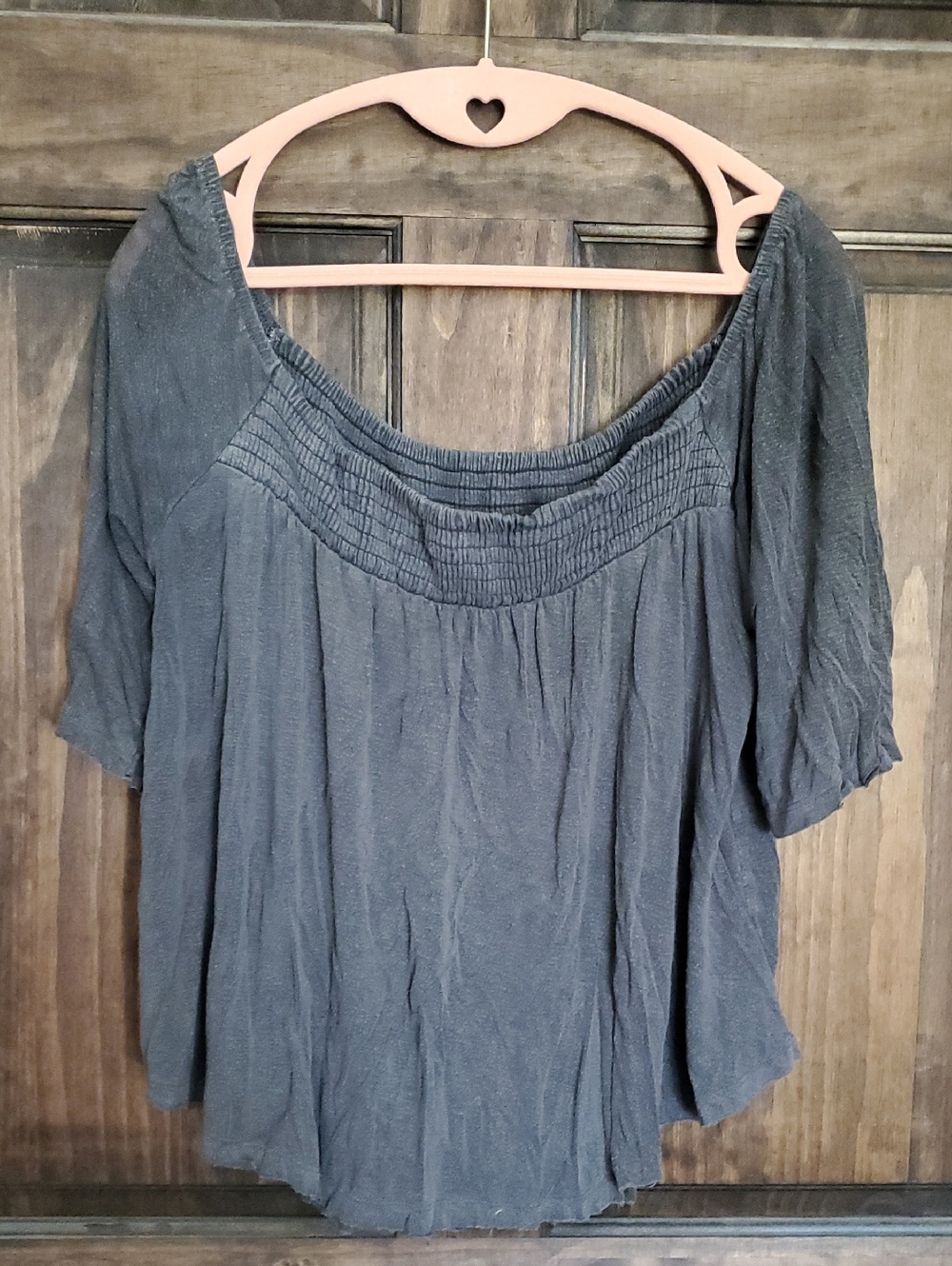 American Eagle Outfitters Charcoal Smocked Yoke Peasant Top